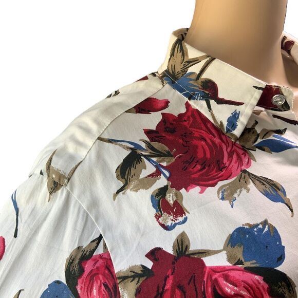 Womens White Multi Floral Print Long Sleeve Button Up Cottagecore Shirt Small - Picture 5 of 13